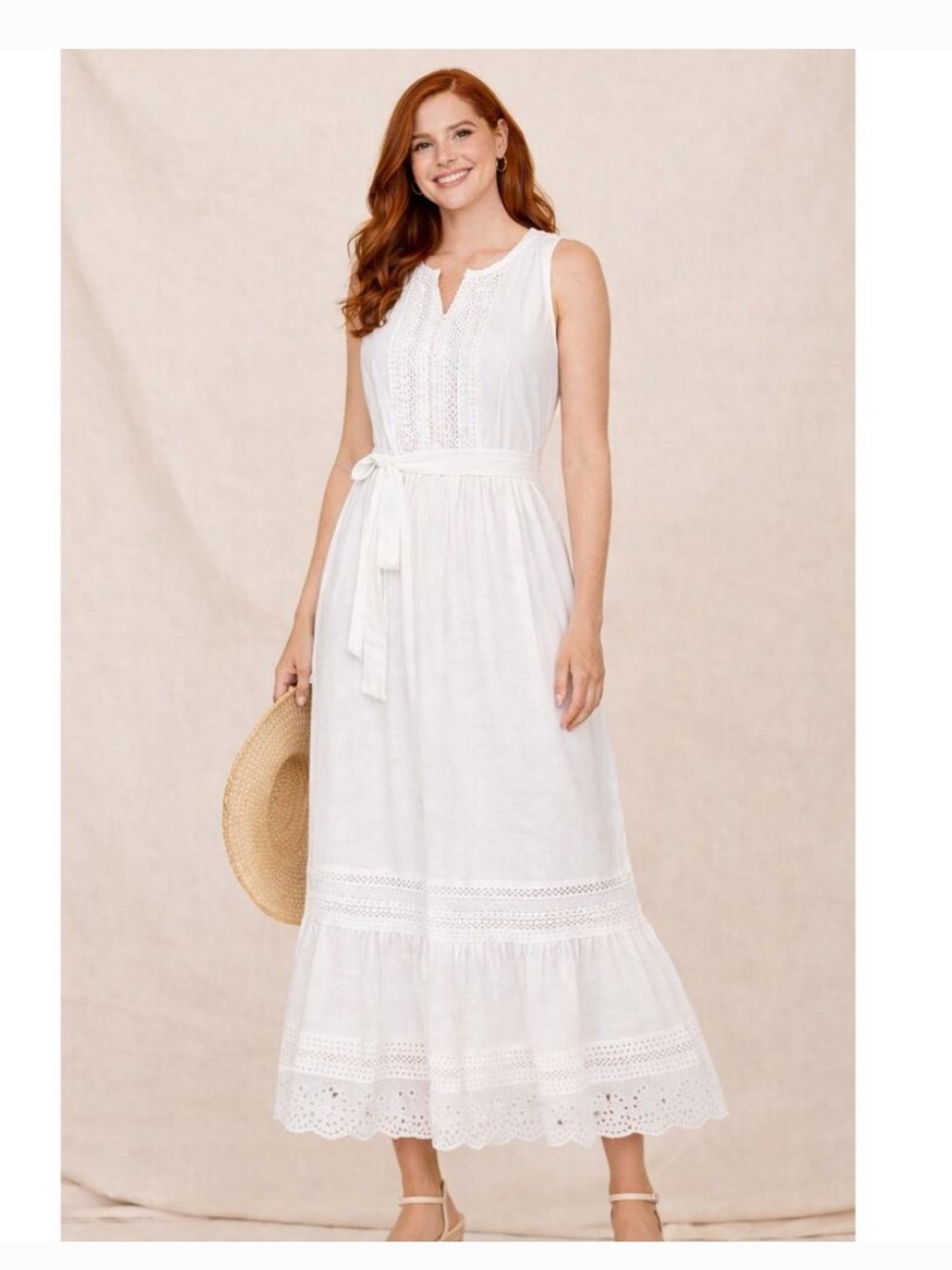 Talbots White Gauze Tiered Hem Maxi Dress